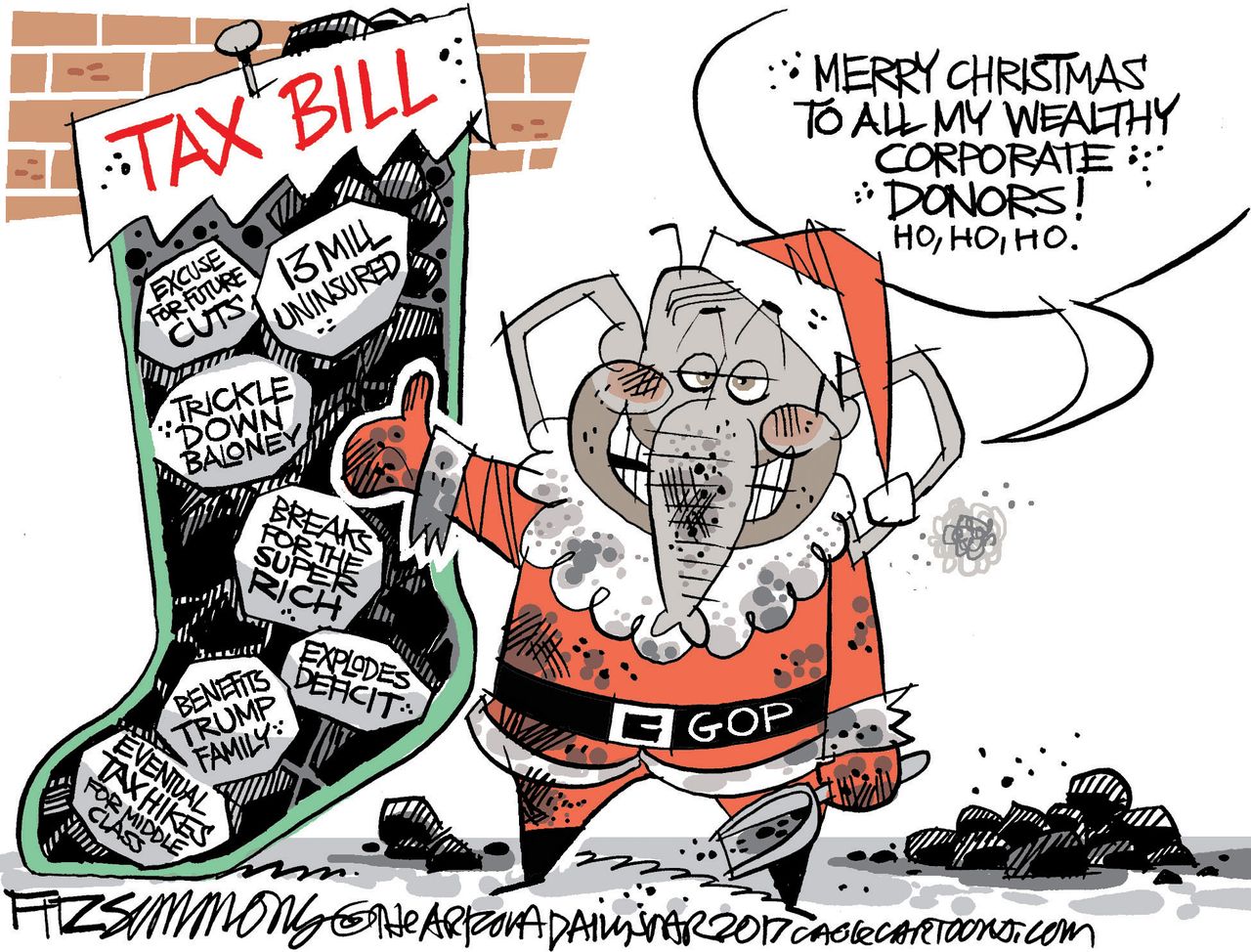 Political cartoon U.S. Christmas GOP tax cuts wealthy