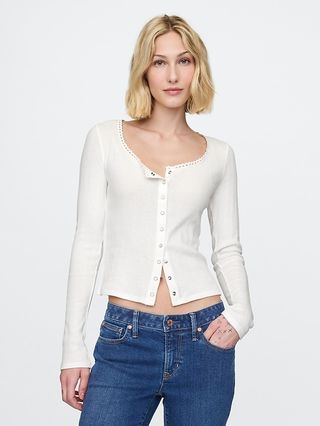 Cropped Pointelle Cardigan