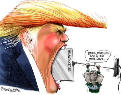 Political cartoon U.S. 2016 election Donald Trump campagin ending