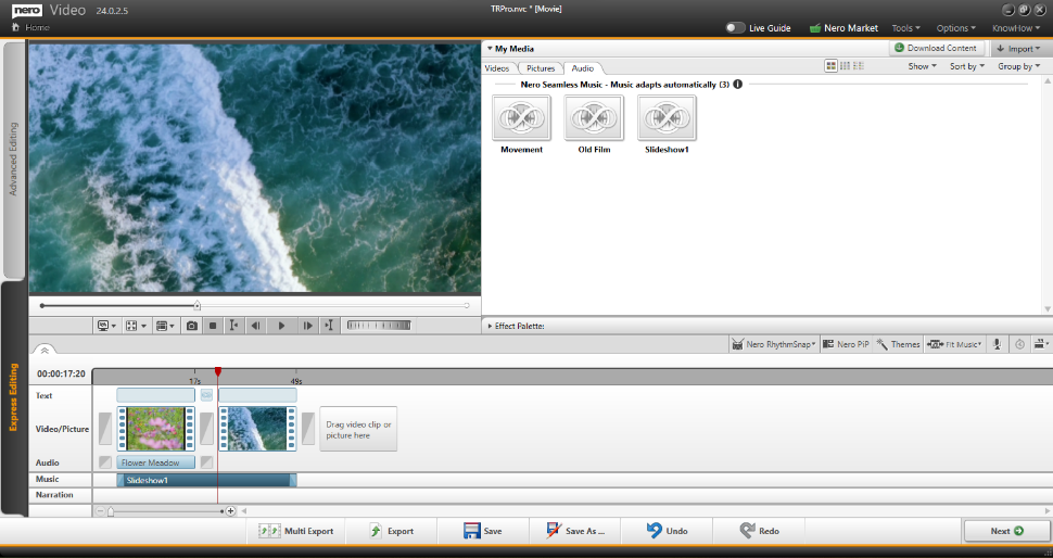 Nero Video editor in use