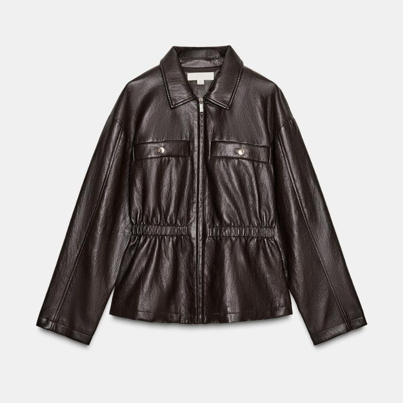 Zara , Faux Leather Jacket with Elasticated Waist