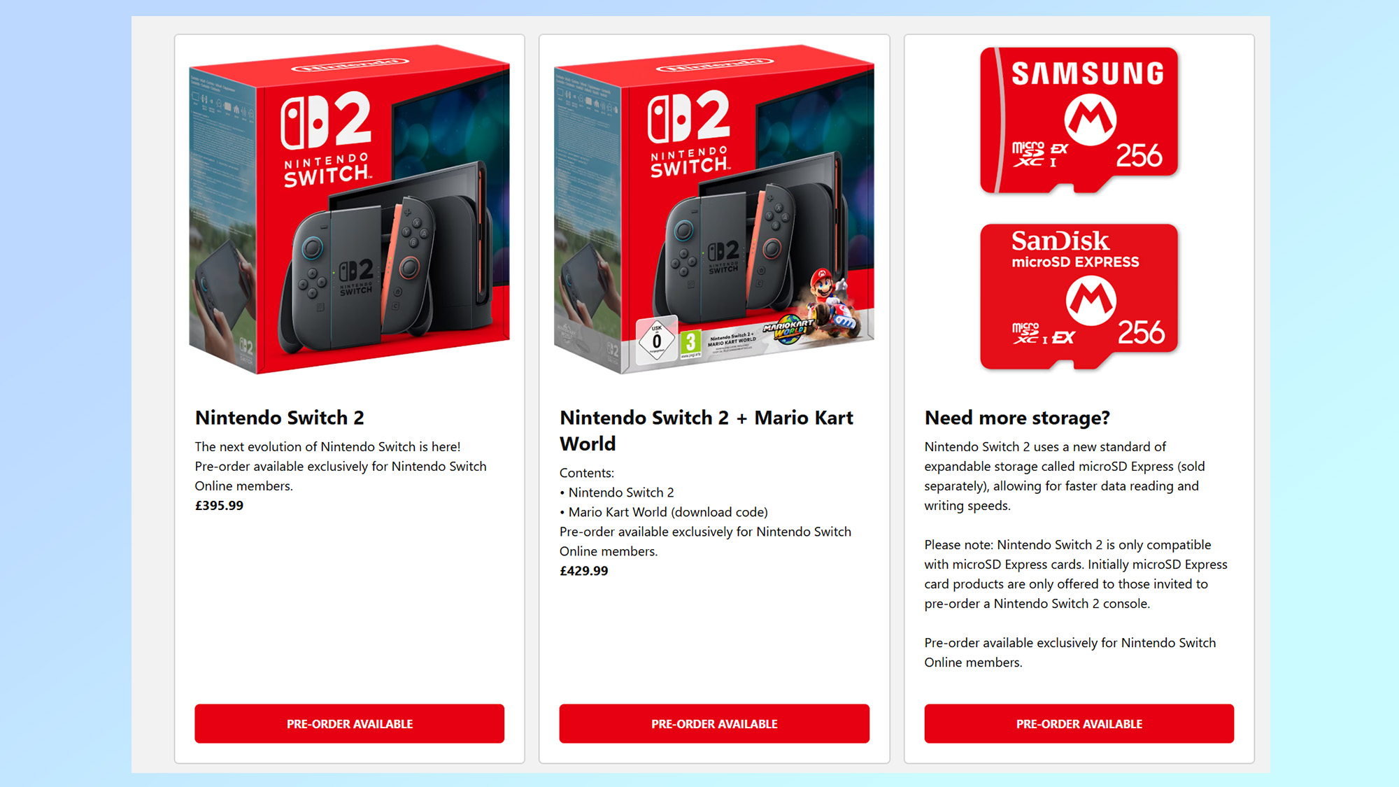 Pre-order stock for the Nintendo Switch 2 at the UK My Nintendo Store
