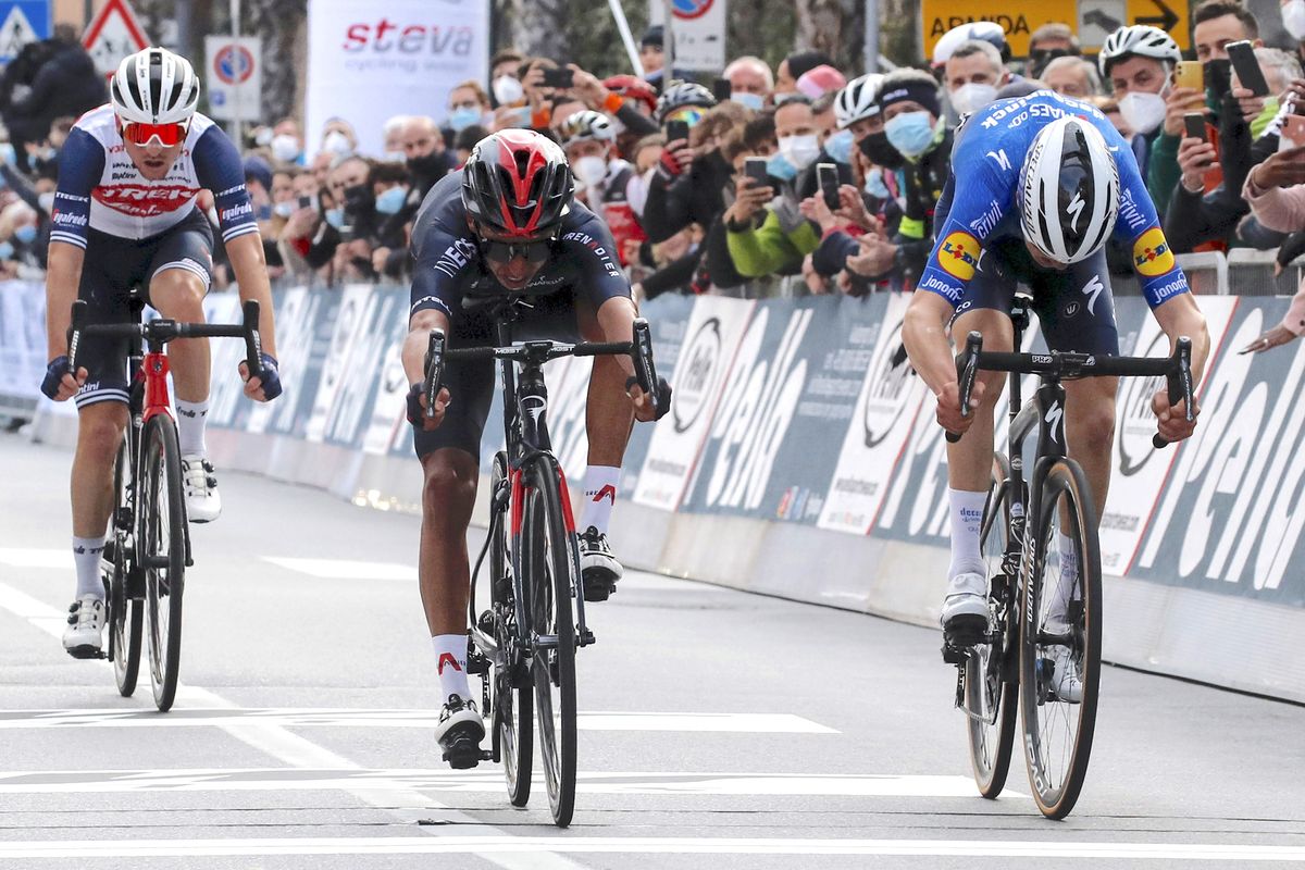 Trofeo Laigueglia 2021 - 58th Edition - Laigueglia - Laigueglia 202 km - 03/03/2021 - Egan Bernal (COL - Ineos Grenadiers) - Mauri Vansevenant (BEL - Deceuninck - Quick-Step) - photo Roberto Bettini/BettiniPhoto&Acirc;&copy;2021