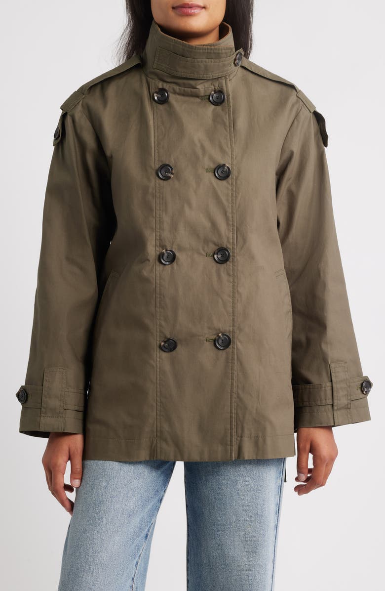 Courduroy Stand Collar Cotton Trench Coat