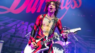 Justin Hawkins of The Darkness performs at The Roundhouse on December 22, 2023 in London, England
