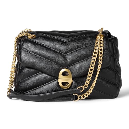 Amazon Essentials Women&#039;s Soft Quilted Flap Bag, Black Faux Leather, One Size