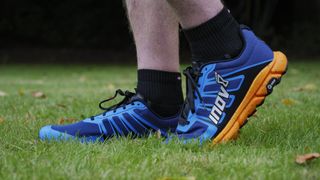 Inov-8 Trailfly G270 V2 trail running shoes worn, on grass