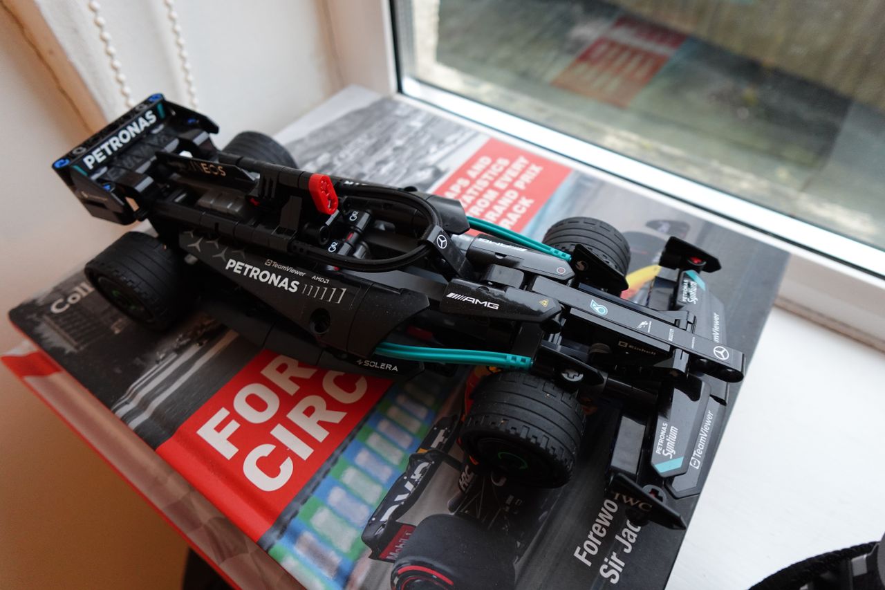 A photo of a Lego F1 car taken on a Sony ZV-1F vlogging camera