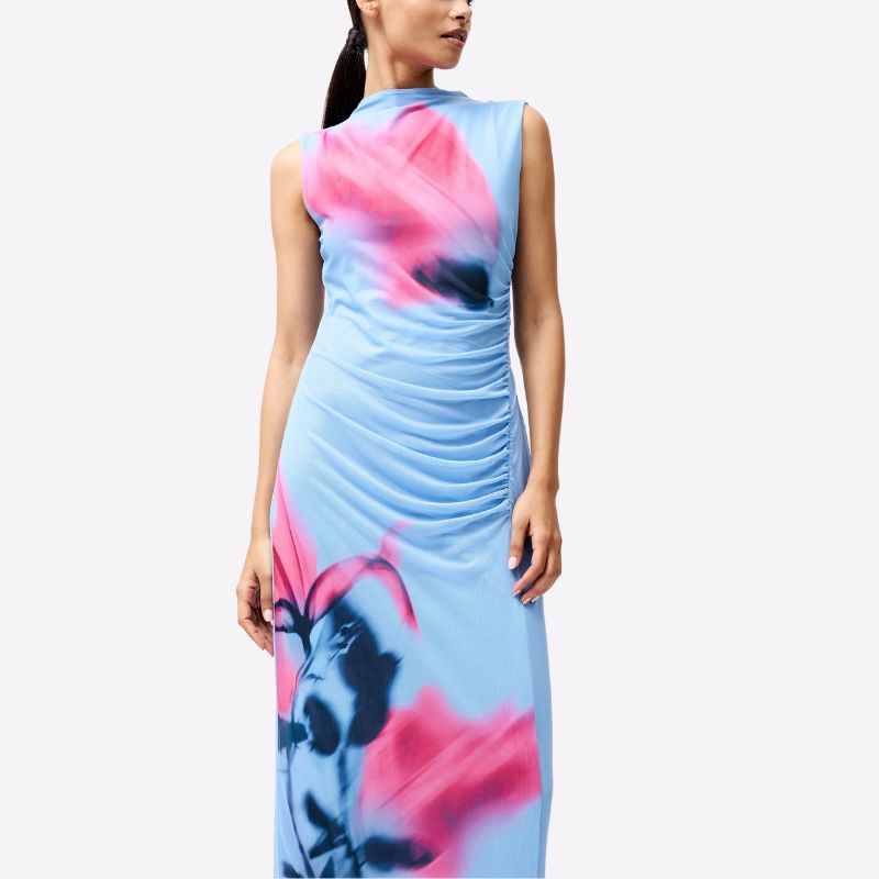 Image of blue ruched dress