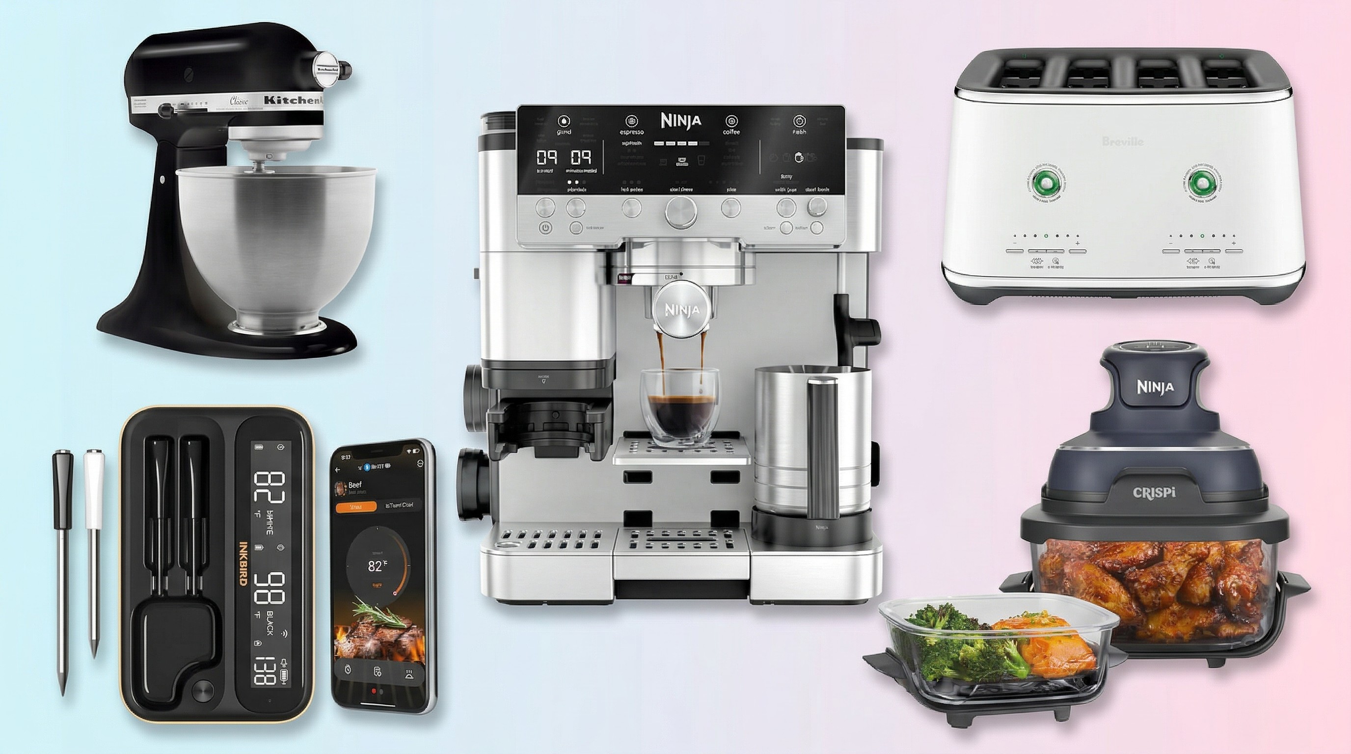 kitchen appliances on gradient background