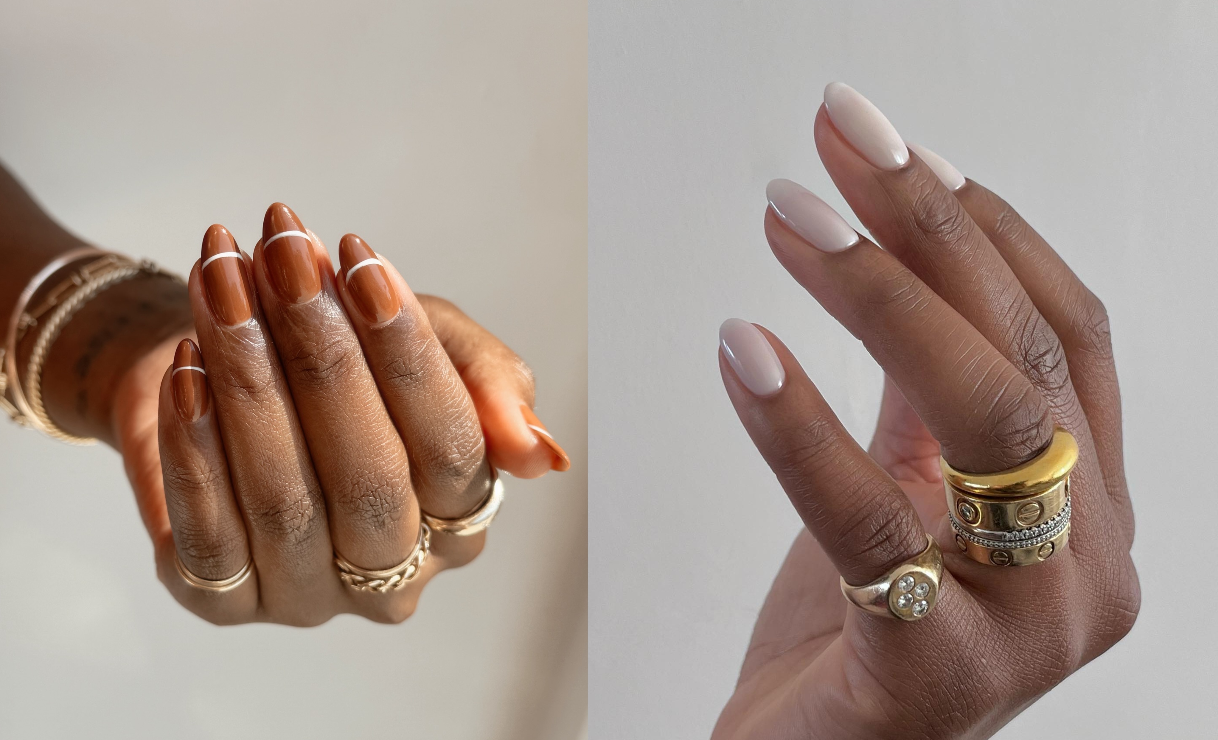 Manicures on women with dark skin.