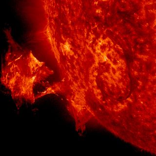 A close-up of a coronal mass ejection.