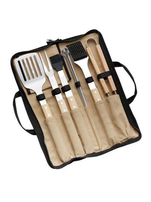 Wood-Handled 9-Piece Barbecue Tool Set