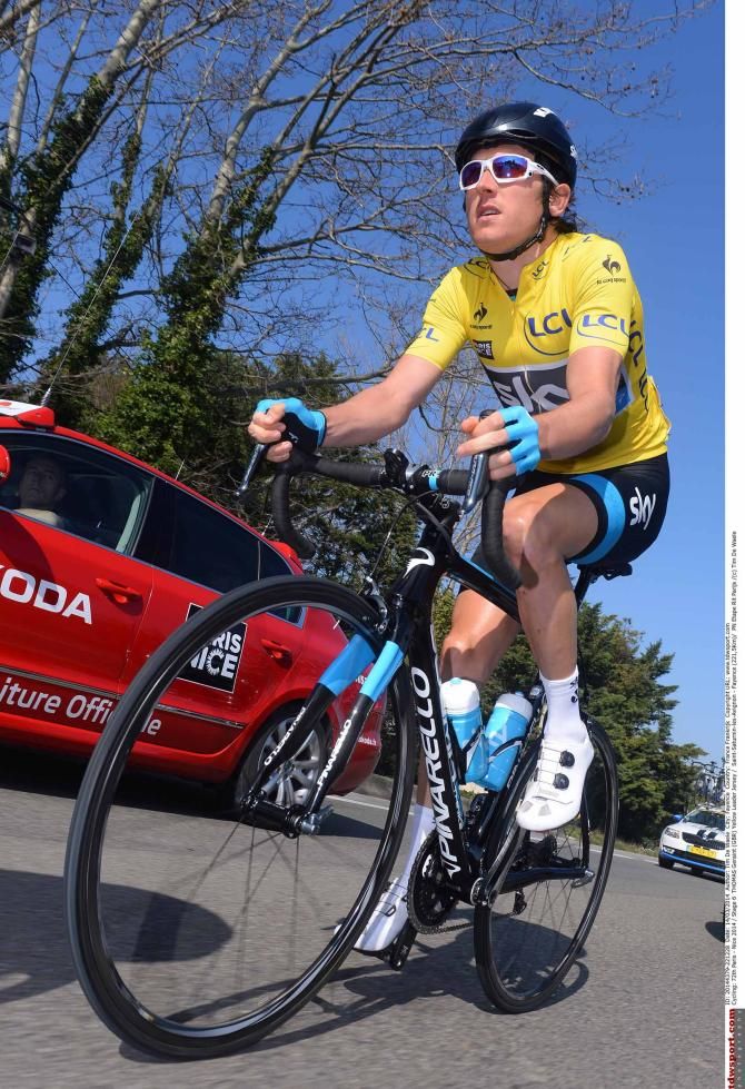 Geraint Thomas (Sky) in yellow at Paris-Nice.