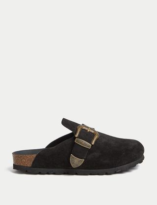 Suede Buckle Slip on Flat Clogs