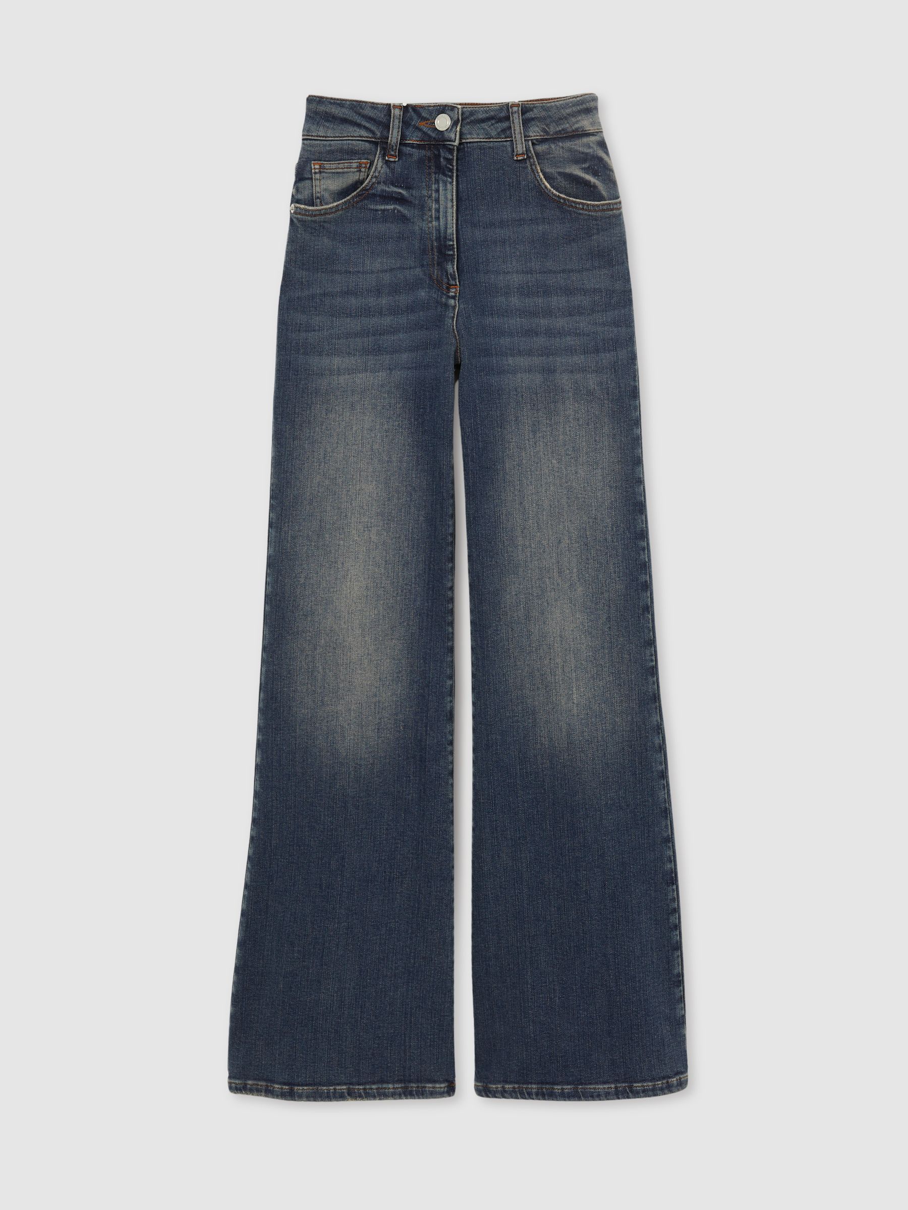 Mid-Rise Flared Jeans in Mid Blue