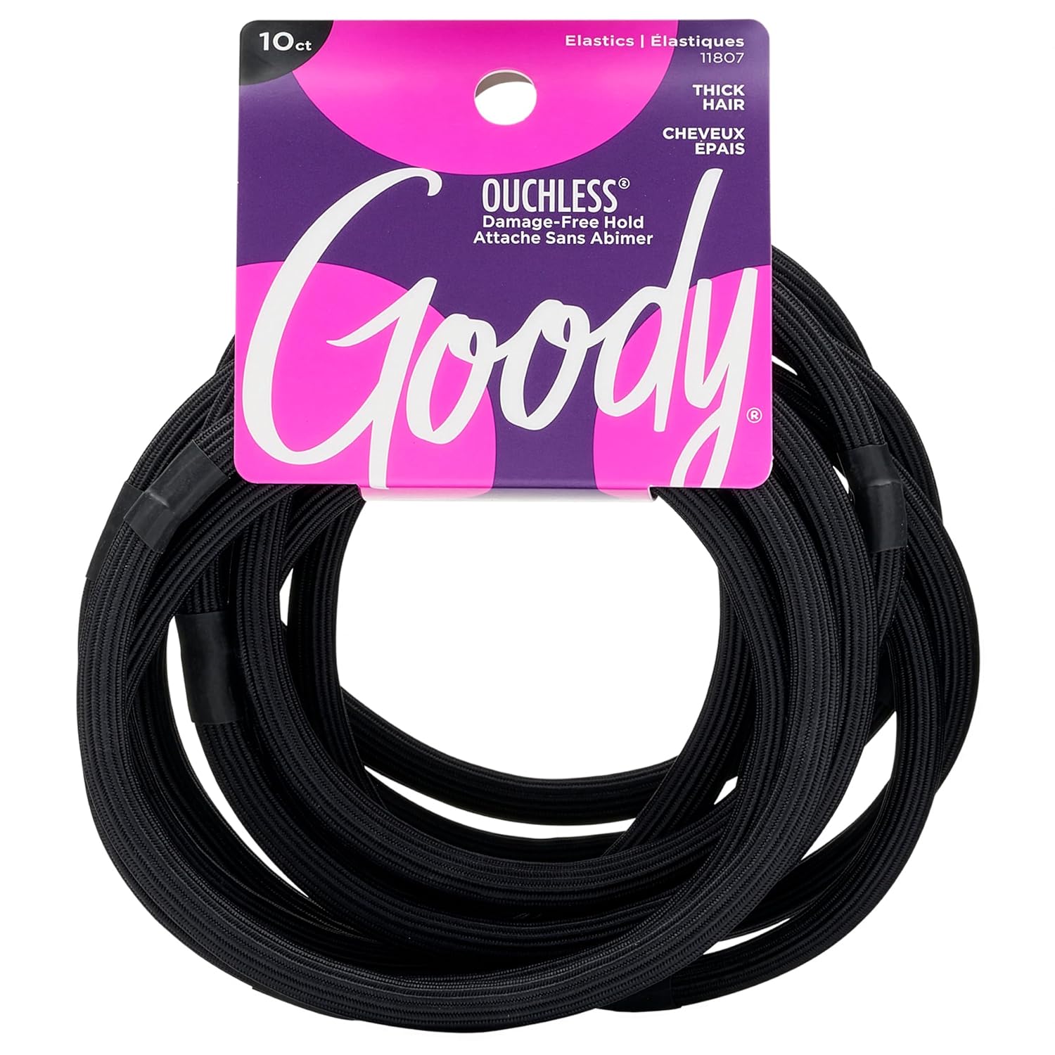 Goody Ouchless Xl &amp;amp; Extra Thick Hair Elastics - Black Hair Ties for Women, No Damage, Strong Hold for Thick Hair, Curly or Textured Styles - 10 Count, Gentle &amp;amp; Secure Ponytail Holders