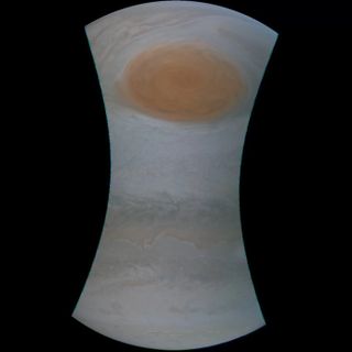 NASA’s Juno spacecraft captured this raw image of Jupiter’s Great Red Spot during a close flyby on July 10, 2017.