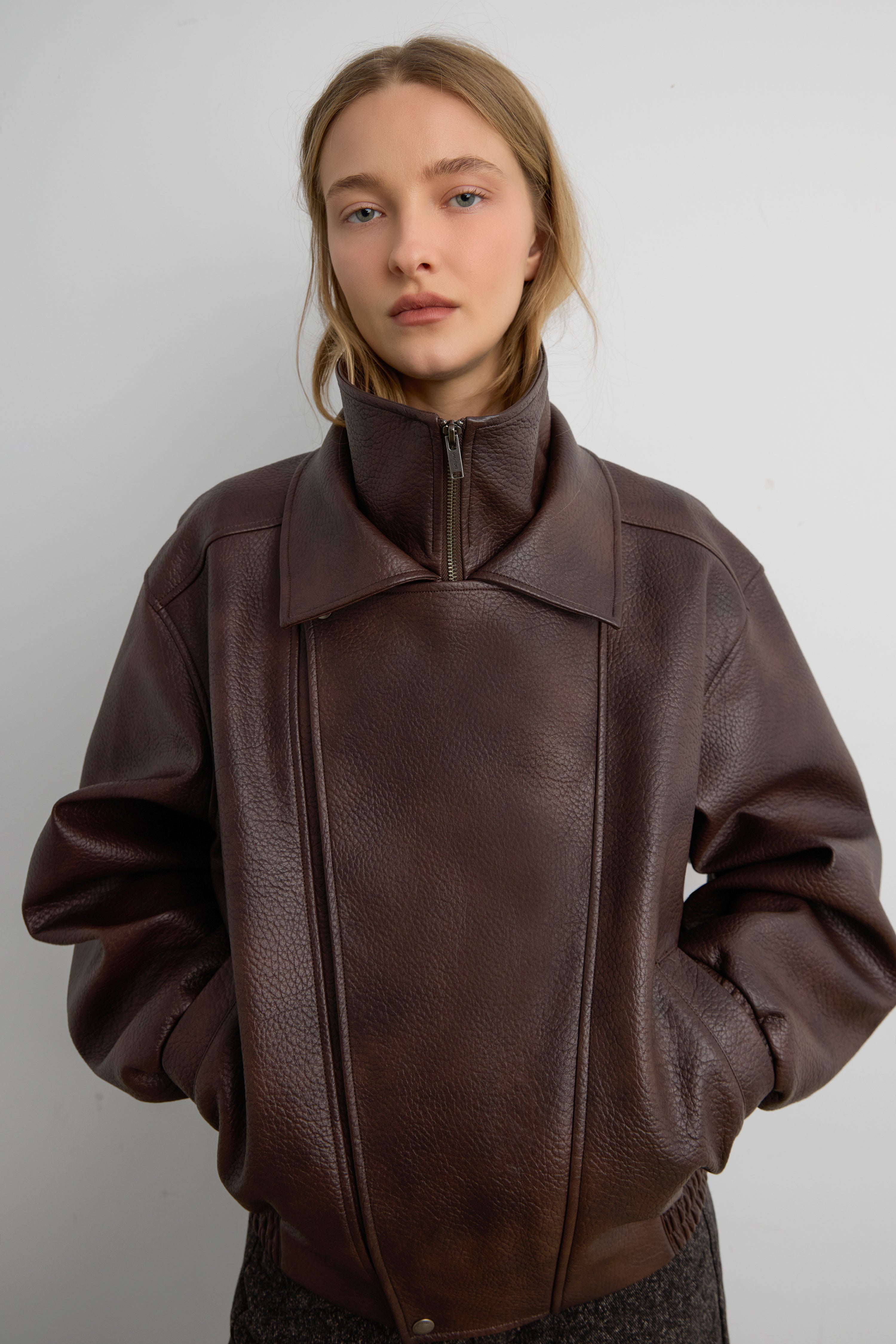 Vegan Leather Double Collar Biker Jacket