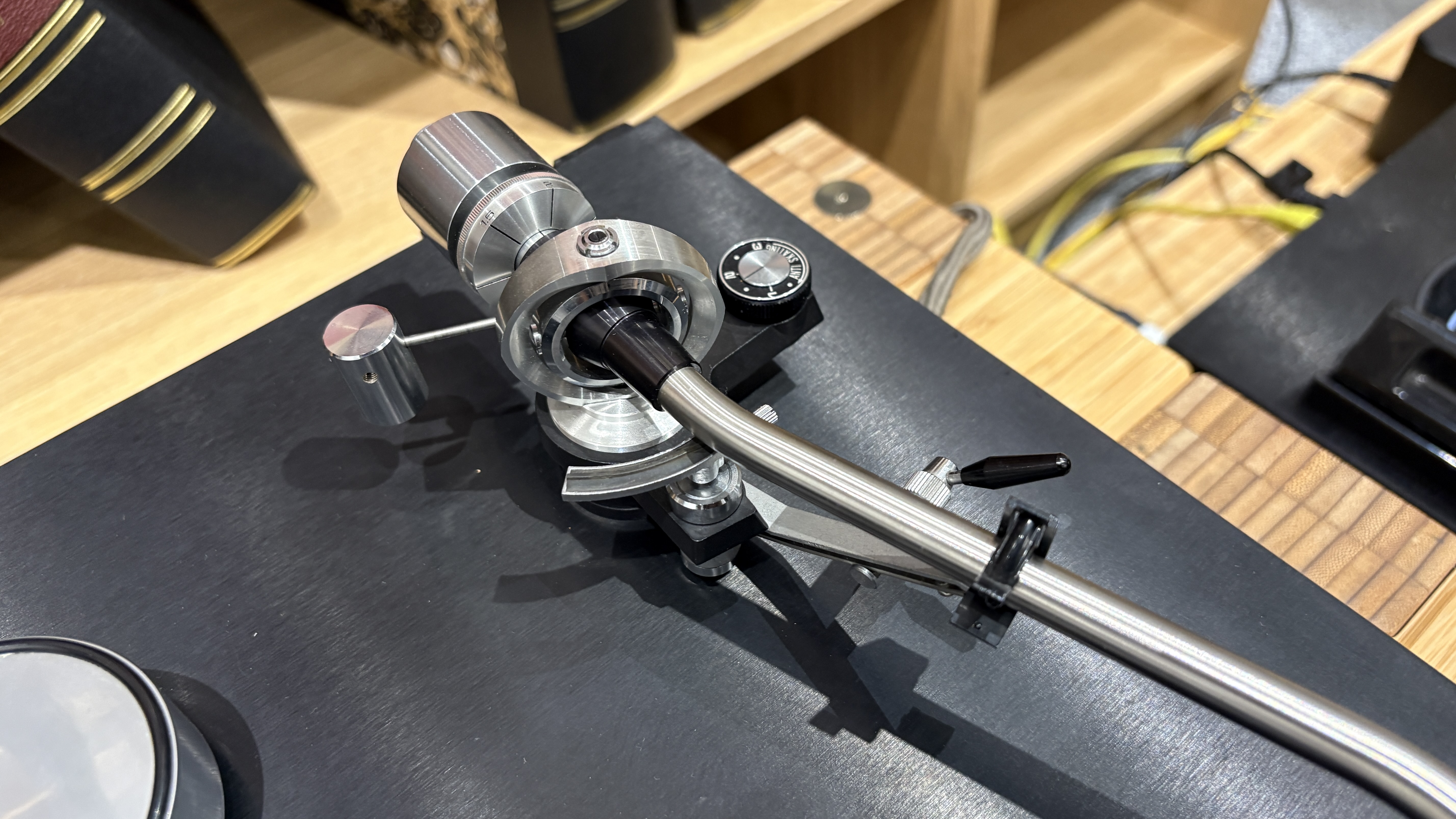 Original Rega Planet turntable with Acos Lustre tonearm on wooden hi-fi rack