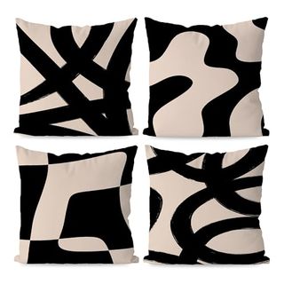 Keuspi Black and Beige Throw Pillow Covers, Black Throw Pillow Covers for Couch, Black Boho Pillow Covers 18 X 18 Set of 4, Modern Abstract Decorative Couch Pillow Covers for Living Room