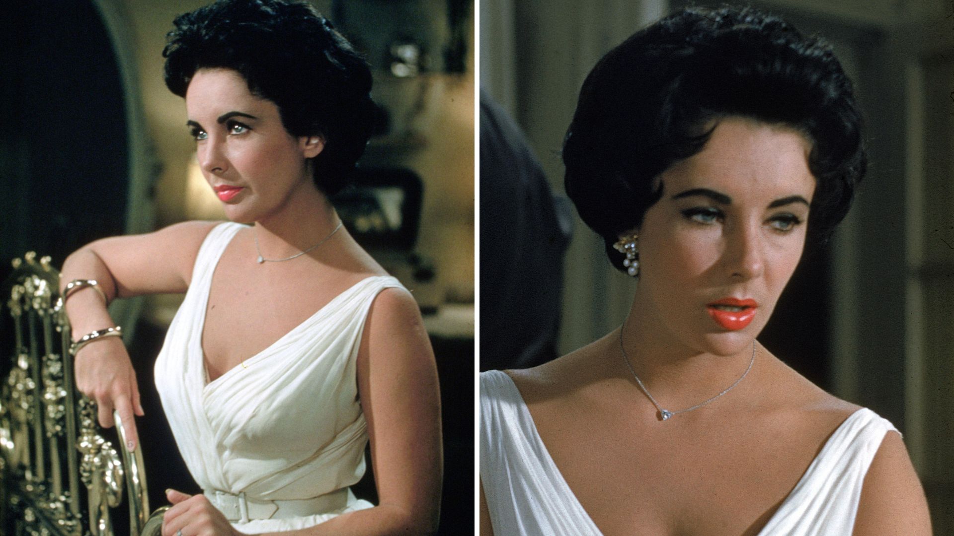 Two photos of Elizabeth Taylor in Cat on a Hot Tin Roof