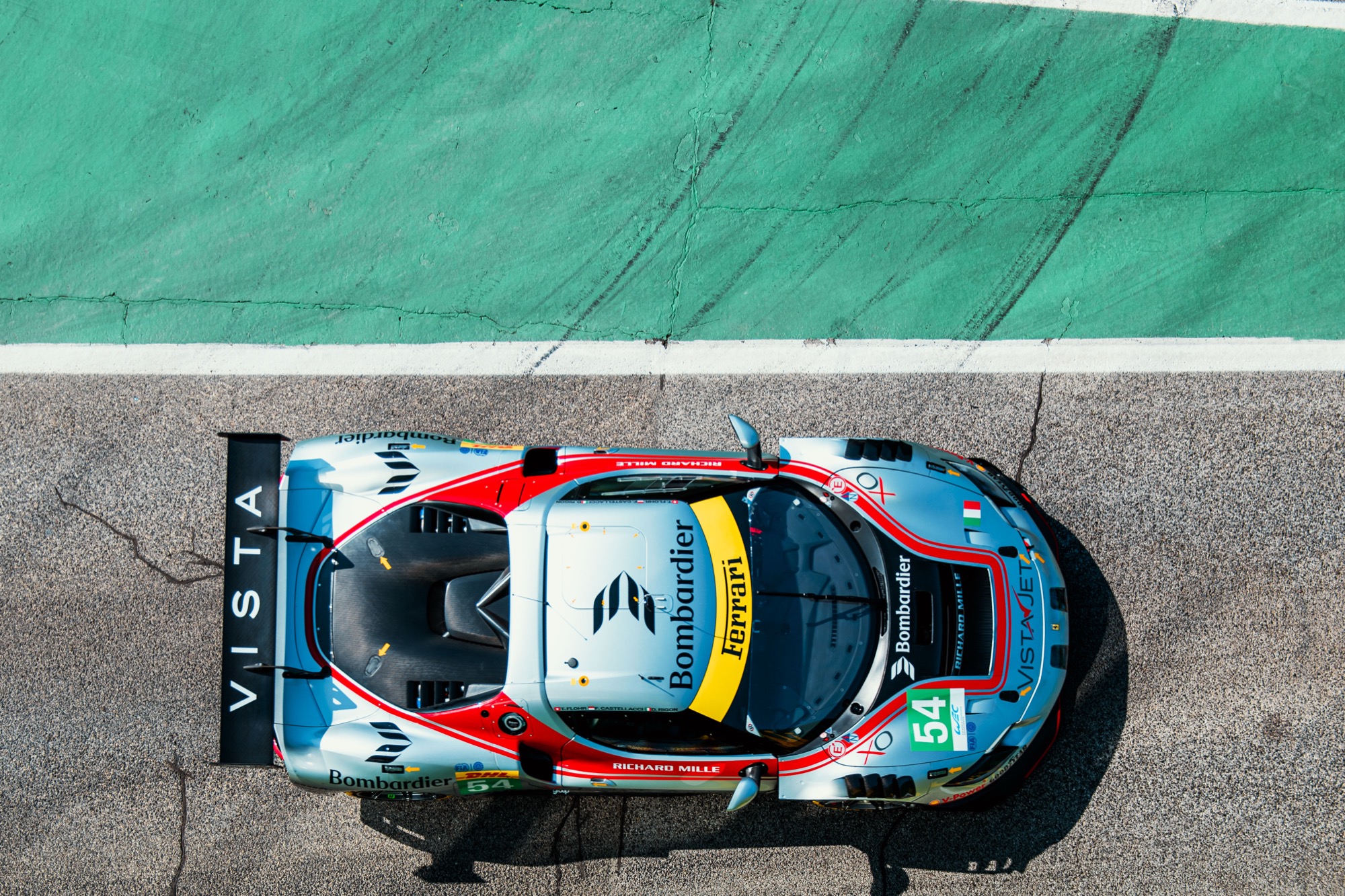 A WEC car viewed from above on track