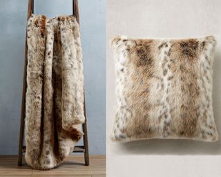 leopard print throw and cushions with faux fur