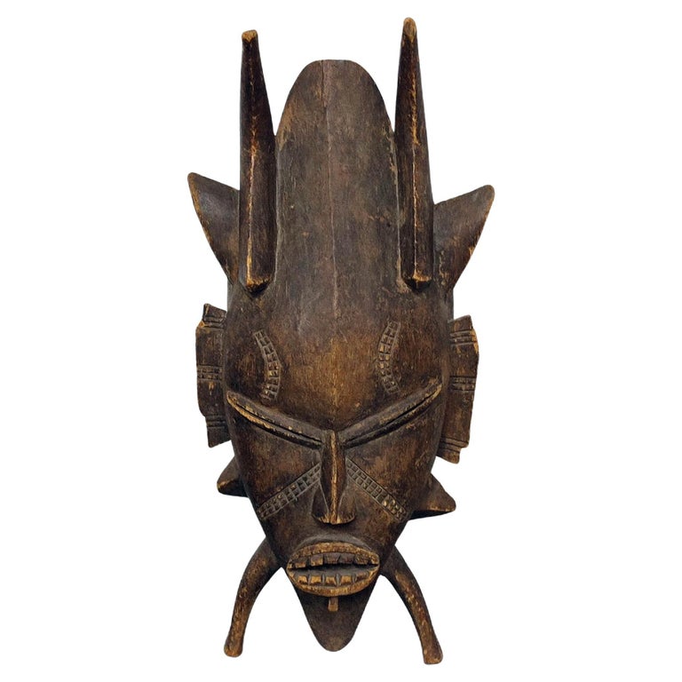 Vintage Carved Wood Mask, African Folk Art 20th Century