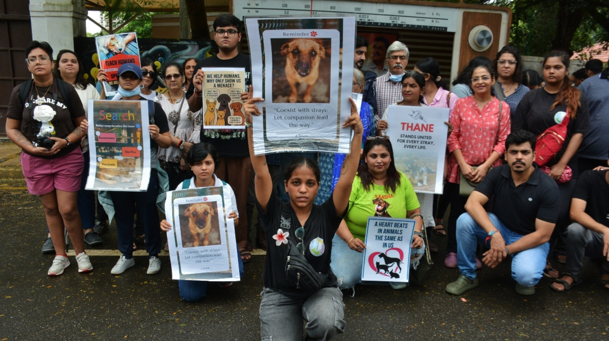 MUMBAI, INDIA - AUGUST 23: Dog lovers and NGO in Thane protested at Upavan lake demanding that the Supreme Court's decision in Delhi is invalid and that the dog should be treated with compassion and not sent to a shelter, on August 23, 2025 in Mumbai, India. 