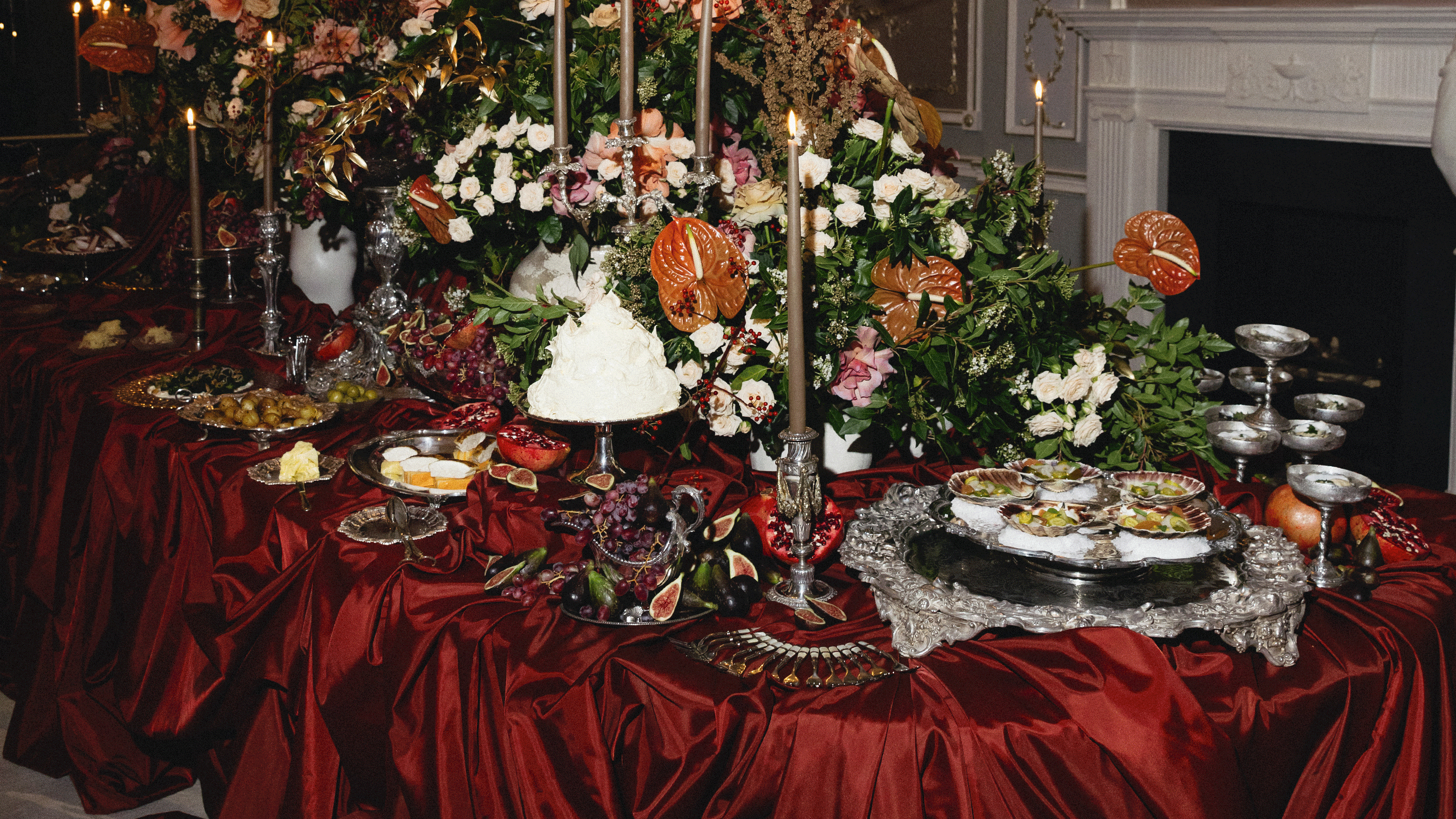 a rotating gif of decorative feasting tables