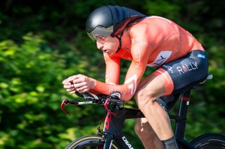 Tom Zirbel (Rally Cycling) heads out at the 2016 USA Cycling pro time trial championship.