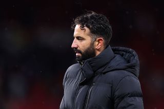 Ruben Amorim the manager of Manchester United looks dejected after the Premier League match between Manchester United FC and Nottingham Forest FC at Old Trafford on December 07, 2024 in Manchester, England.