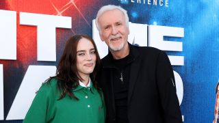 (L-R) Billie Eilish and James Cameron attend the "Billie Eilish Hit Me Hard and Soft: The Tour Live in 3D" US Premiere at the Historic Village Theatre on May 06, 2026, in Los Angeles, California.