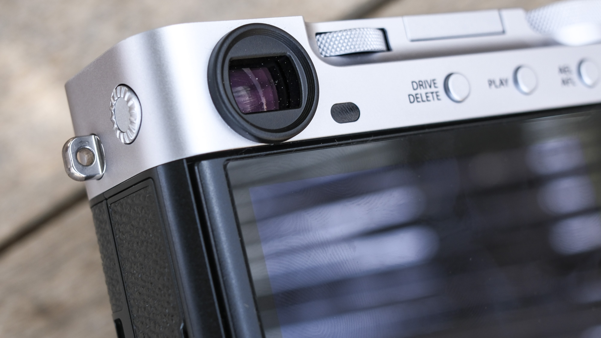 Closeup of the Fujifilm X-E5's viewfinder