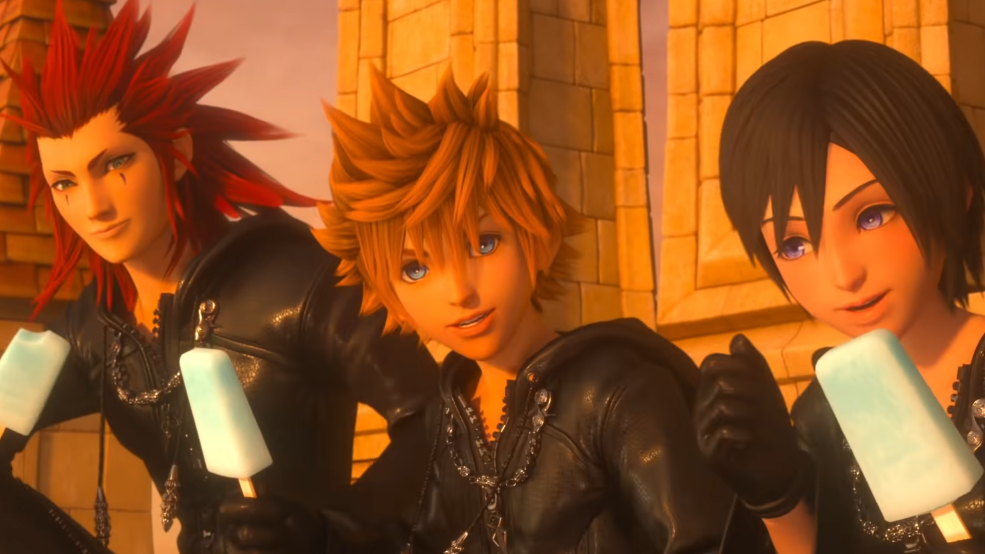 Axel, Roxas and Xion eating sea salt ice cream