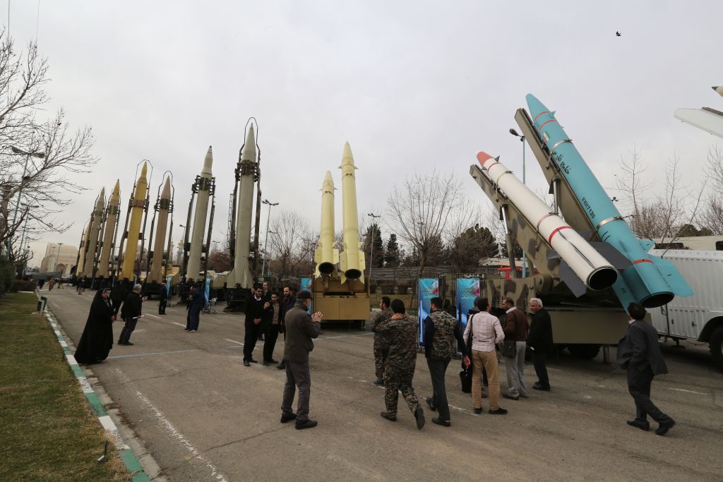 Iranians visit a weaponry and military equipment exhibition in the capital Tehran on Febraury 2, 2019, organized on the occasion of the 40th anniversary of the Islamic Revolution.