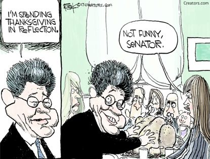 Political cartoon U.S. Al Franken sexual harassment Thanksgiving