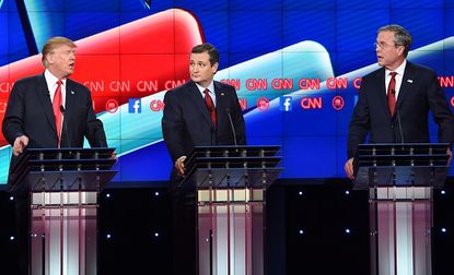 Donald Trump and Ted Cruz at a Republican presidential debate hosted by CNN.
