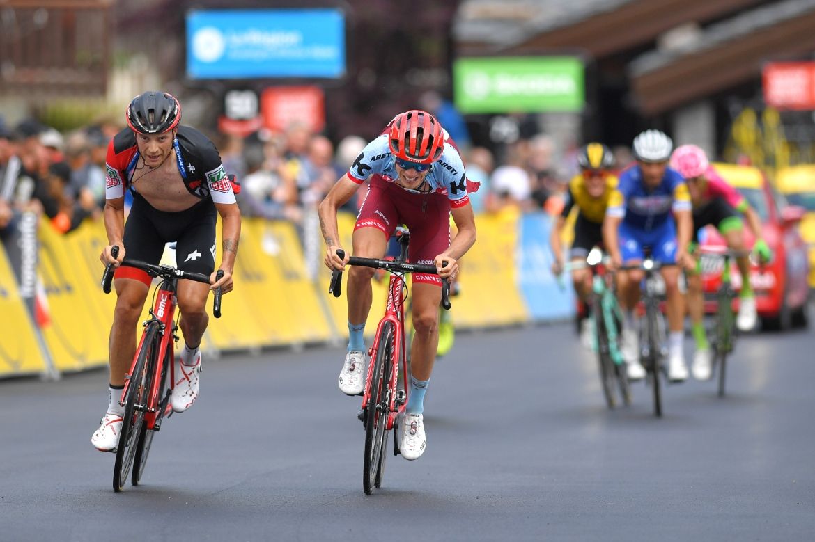 Damiano Caruso (BMC) comes in ahead of Ilnur Zakarin (Katusha-Alpecin)