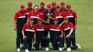 Team USA taking a photo with the trophy after winning the 2021 Ryder Cup