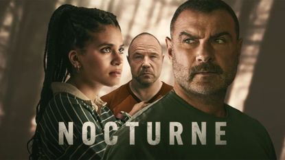 The promotional art for Apple TV's Nocturne, starring Zazie Beetz, Stephen Graham and Liev Schreiber