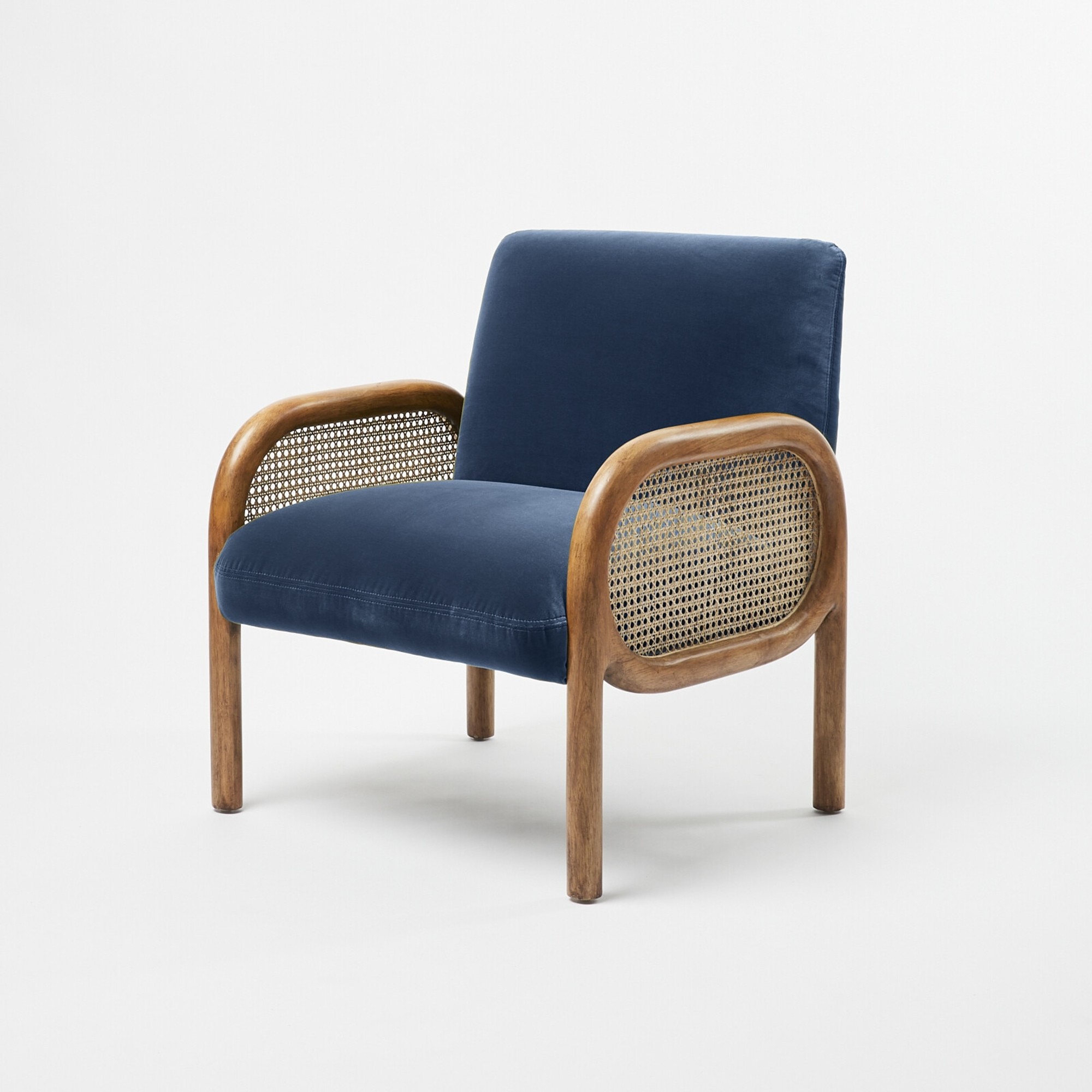 Oliver Bonas Loha Azure Blue Velvet & Rattan Armchair