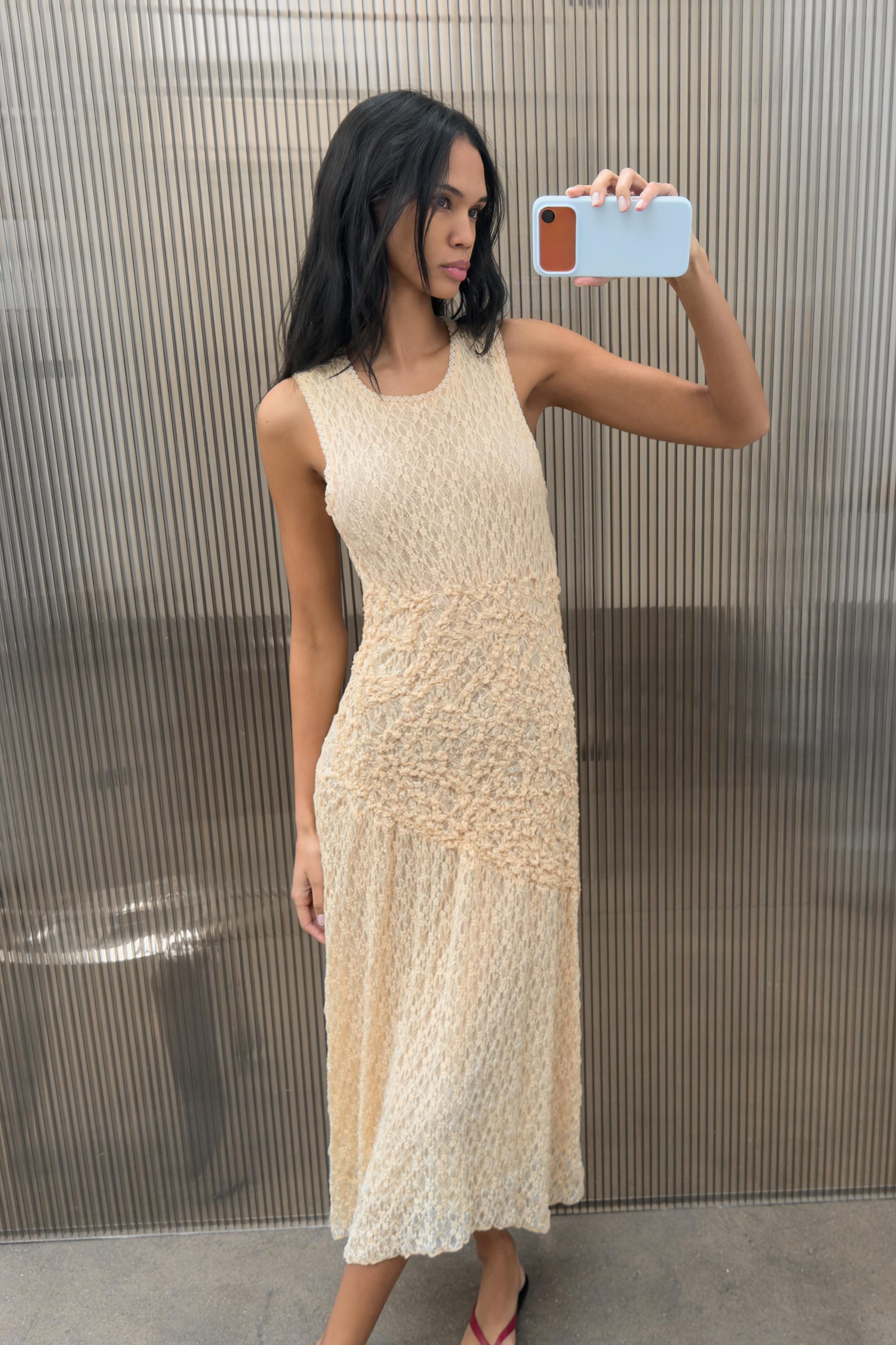 Gathered Lace Midi Dress