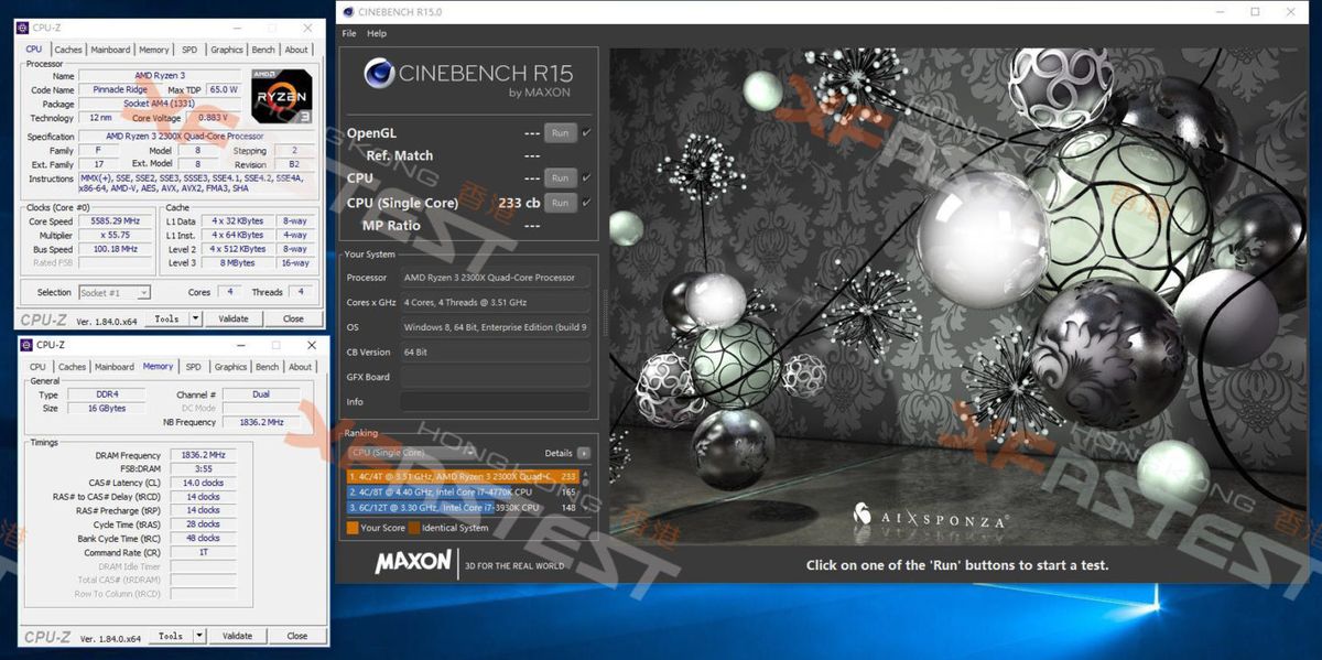AMD Ryzen 3 2300X overclocked single-core test (Image Credit: XFastest)