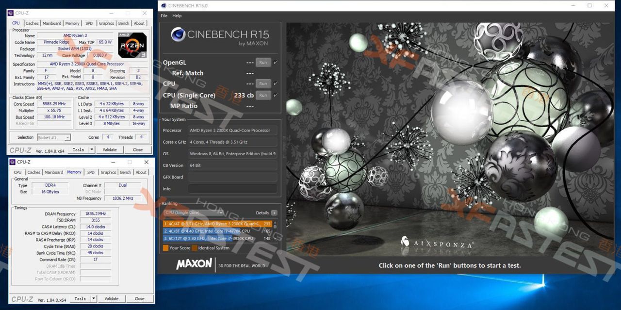 AMD Ryzen 3 2300X overclocked single-core test (Image Credit: XFastest)