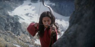Mulan drawing her bow and arrow