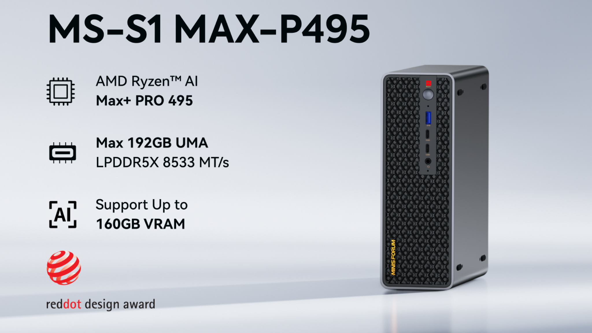 Promotional photo of the Minisforum MS-S1 Max-P945
