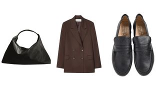 collage og workwear staples (bag, blazer, shoes)