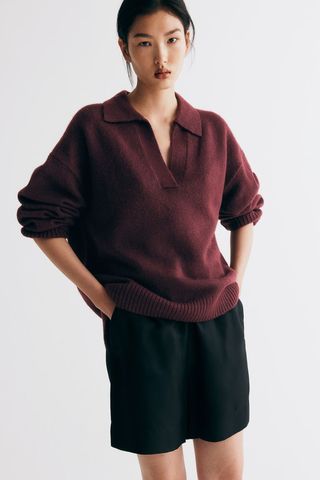 Fine-Knit Collared Sweater